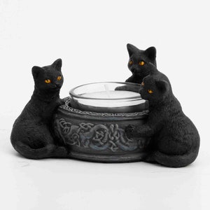 Triple Black Cat Tealight Candle Holder