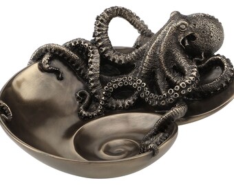 Container of Curiosity Bronze Finish Octopus On Nautilus Shell Tray Home Decor