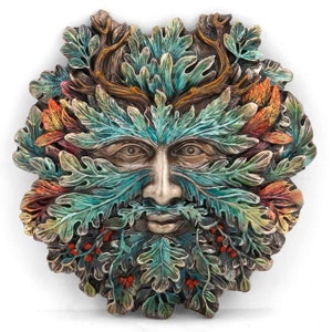 Plaque murale Greenman en bois de cerf du solstice d'hiver
