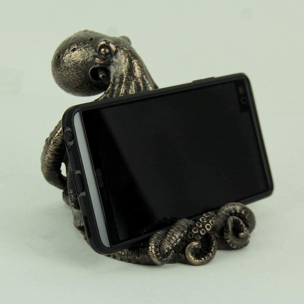 Antique Bronze Finish Nautical Sea Octopus Cell Phone Holder Kraken Statue