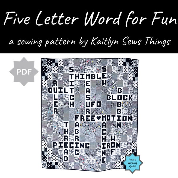 Modern Quilt Pattern, Alphabet Quilt Pattern, Five Letter Word for Fun Crossword Puzzle Quilt Pattern, PDF Quilt Pattern, Digital Download