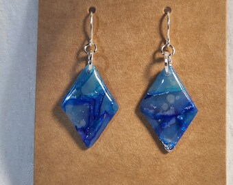 Blue Marbled Earrings
