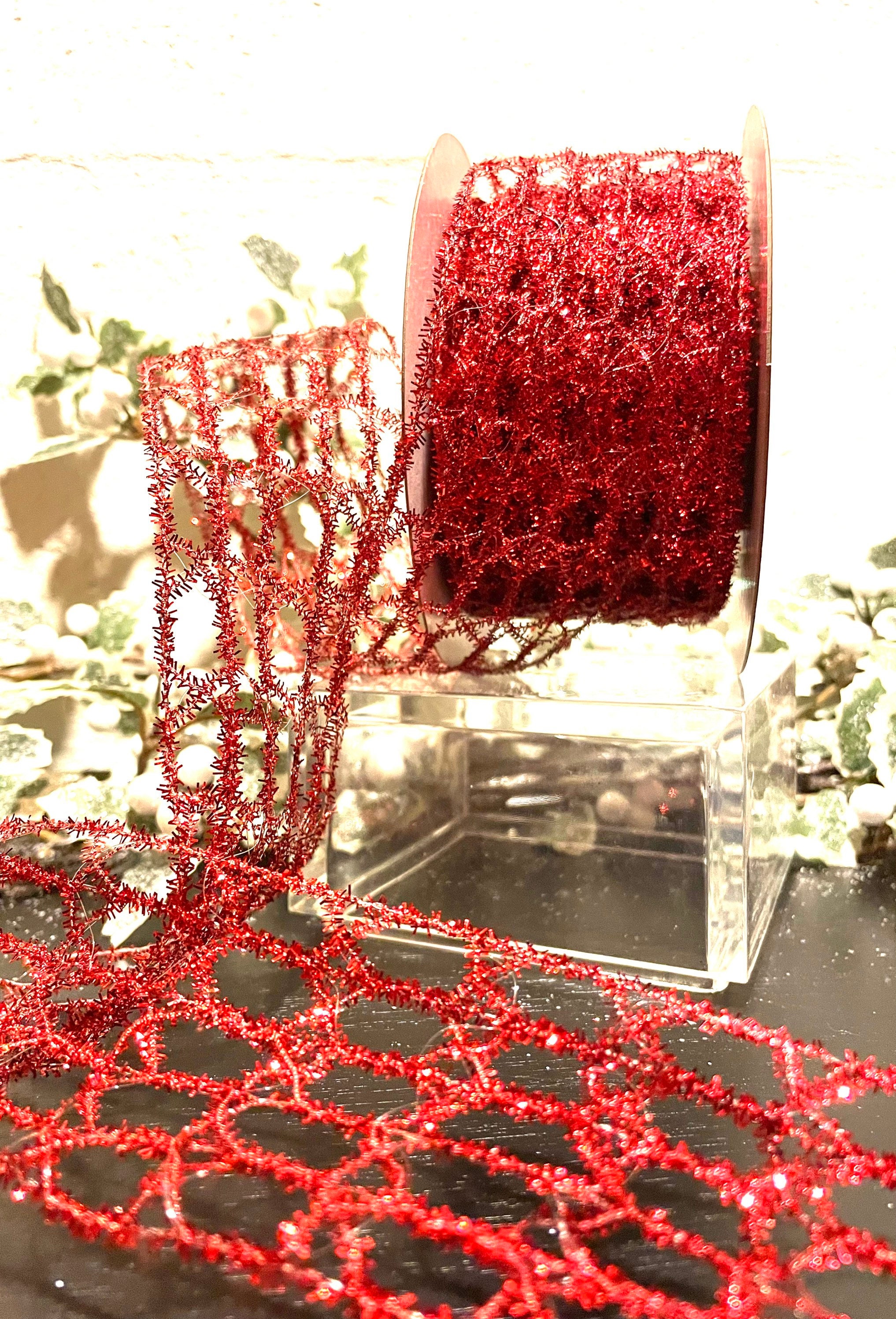  eZthings® Decorative Designer Sparkly Sheer Fabric Ribbons for  Party Decor and Gift Baskets (10 Yard, Red(3.5 Width))
