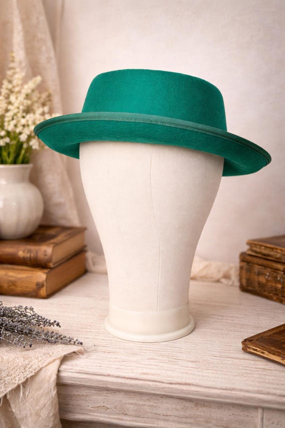 Vintage Doeskin wool hat Vintage Sylvia Doeskin Wool Oval Bowler Hat Union Made - Etsy main image 2