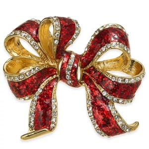 Holiday Lane Gold-Tone Crystal & Epoxy Gift Bow Pin Macy&#39;s Exclusive