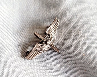 Sterling Silver WWII Aviation Cadet Pin-Back Badge 1940's Vintage Americana Memorabilia