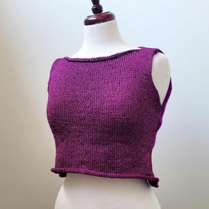 Hand Knit Plum Metallic Wool Vest | Patons Yarn Boho Layering Top