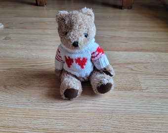 Small Teddy Bear with Heart Sweater, Plush Toy Decor