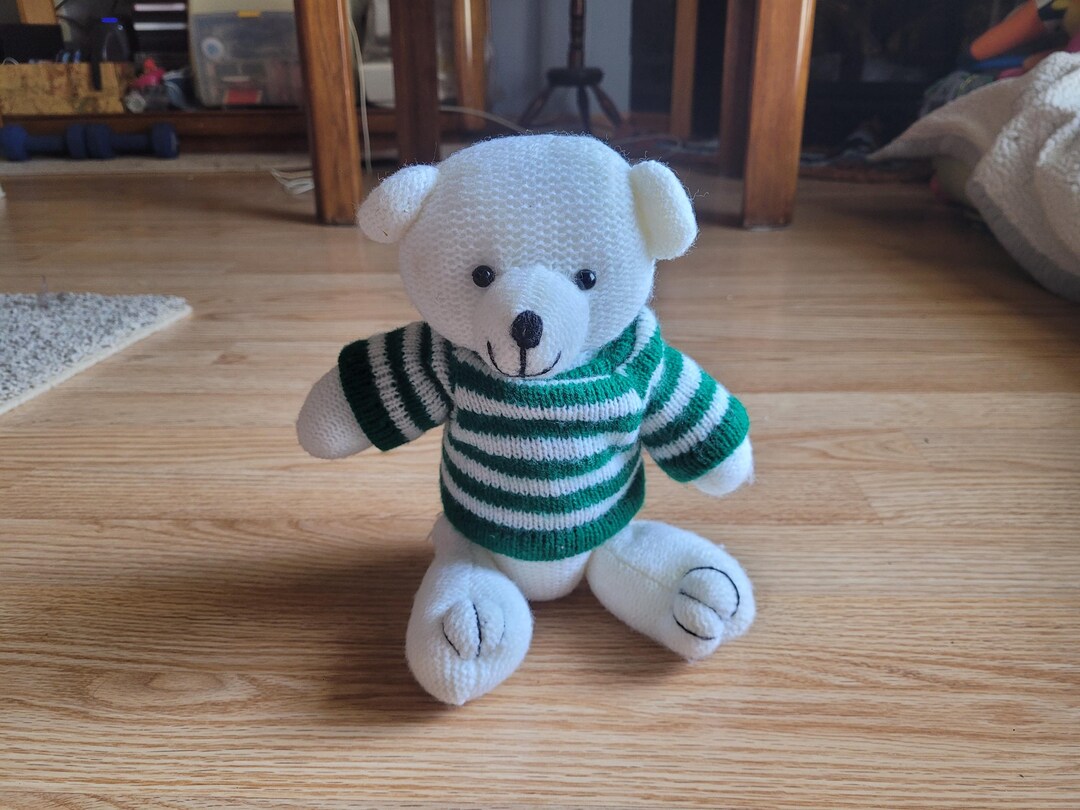 Vintage Plush Teddy Bear With Green Striped Sweater, 11" - Etsy