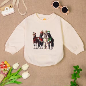 Horses Merry Christmas Baby Romper Sweatshirt, Western Christmas Baby Romper, Christmas Horse Bodysuit, Farm Lover Gift