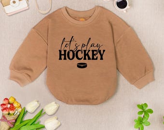 Let's Play Hockey Baby Romper Sweatshirt, Ice Hockey Baby Bodysuit, Future Hockey Baby Romper, Hockey Baby Gift