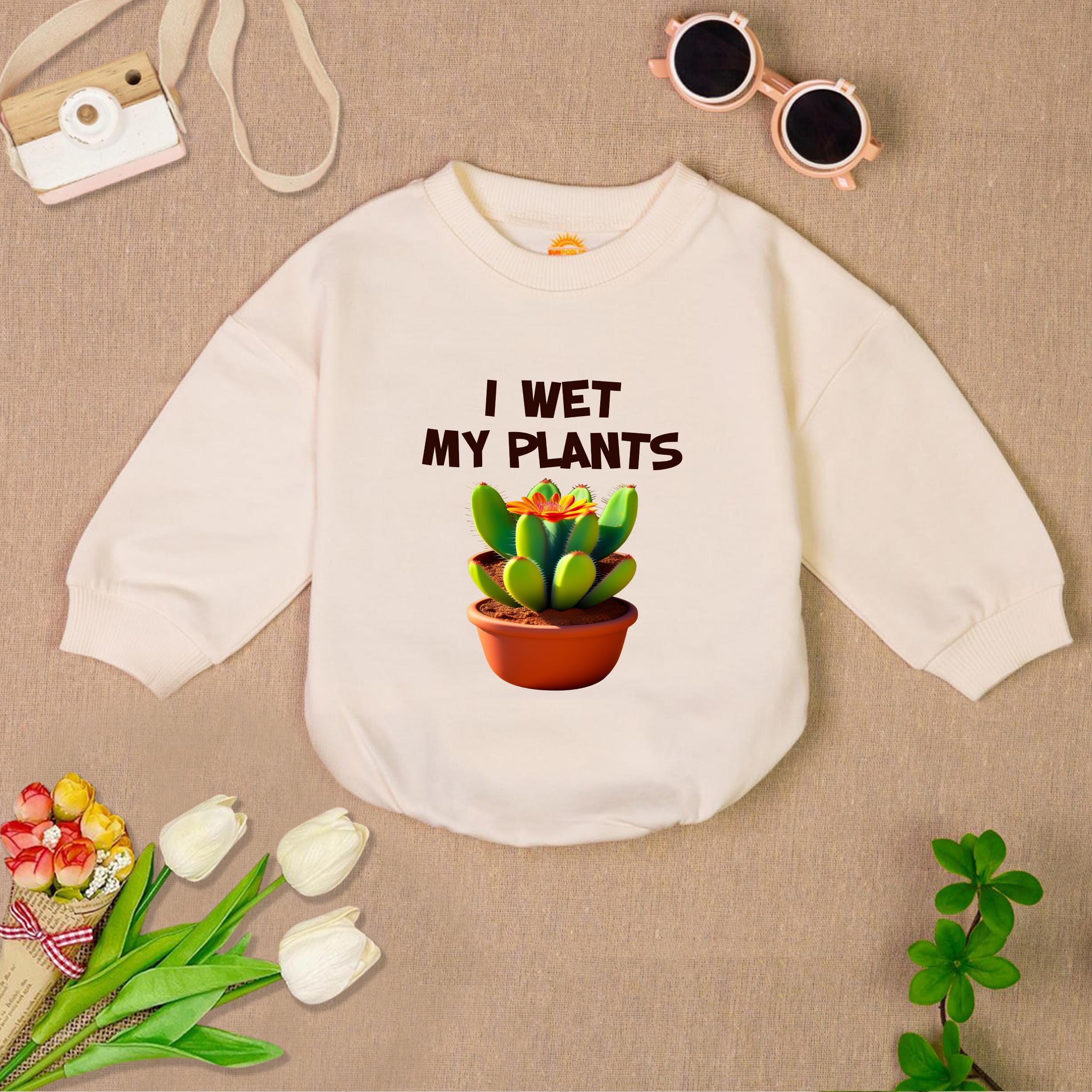 thumbnail image 2 of I Wet My Plants Retro Baby Romper, Funny Plant Toddler 2 of 13