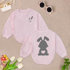 Personalization Bunny Baby Romper Sweatshirt, Custom Easter Day Baby Romper, Easter Baby Bodysuit, First Easter Baby Outfit
