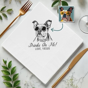 Custom Pet Cocktail Napkins, Customized Dog Napkins, Custom Pet Cocktail Napkins, Pet Portrait Wedding Napkins, Personalized Cat Napkins