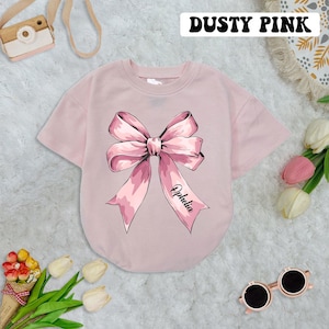 Personalized Pink Bow Baby Romper Short Sleeves, Pink Coquette Baby Bodysuit, Birthday Girl Baby Romper, First Birthday Gift
