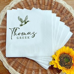 Personalized Mallard Duck Baby Napkins, Custom Baby Shower Napkins, Baby Announcement Party Napkins, Custom Duck Baby Shower Napkins