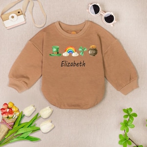 Personalized St Patricks Day Baby Romper, Lucky Shamrocks Baby Bodysuit, Four Leaf Clover Baby Romper, 1St Patrick&#39;S Day Gift