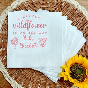 Personalized A Little Wildflower Baby Shower Napkins, Custom Baby Shower Cocktail Napkins, Wildflower Napkins, Baby Announcement Napkins