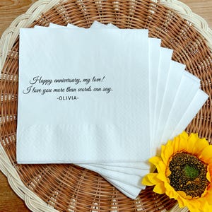 Custom Love Note Napkins, Custom Wedding Party Napkins, Personalized Wedding Napkins, Engaged Party Napkins
