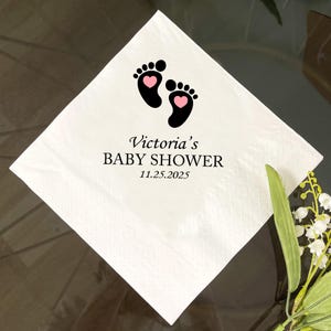 Custom Baby Shower Napkins, Personalized Baby Announement Napkins, Baby Feet Napkins, Baby Shower Party Cocktail Napkins