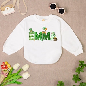 Personalized Shamrocks Patricks Day Baby Romper, Cute Leprechaun 1St Patricks Day Baby Bodysuit, Custom Baby Name Romper, Luck Charm Romper