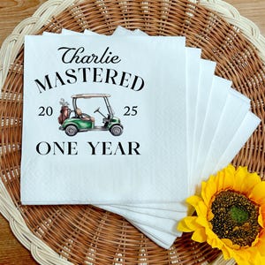 Personalized Mastered Birthday Napkins, Hole In One Birthday Napkins, Golf 1st Birthday Party Napkins, Birthday Napkins