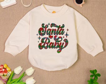 Santa Baby Christmas Romper Sweatshirt, Retro Santa Baby Bodysuit, Christmas Baby Outfit, Christmas Bubble Romper
