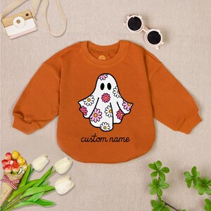 Halloween Ghost Baby Romper, Custom Baby Name Romper, Hippie Ghost Baby Bodysuit, Bubble Romper
