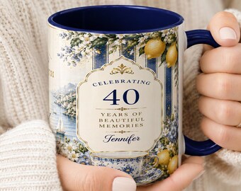 40th Birthday Gift for Women, Personalized 40th Birthday Mug, Custom Coffee Mug, 40 Years of Beautiful Memories, Floral Ceramic Cup