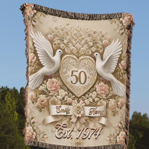 50th Anniversary Gifts For Parents, 50th Gold Wedding Gifts, Personalized Golden Anniversary Blanket, 50 Year Marriage Celebration Gift