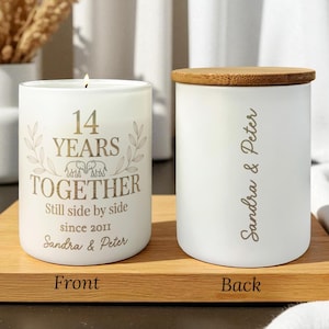 14 Year Anniversary Gift, Personalized Candle Gift for Couple, Elephant Symbol, 14th Wedding Keepsake, Custom Romantic Candle for Her