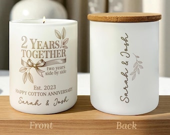 2nd Anniversary Gift, Personalized Candle Gift for Couple, 2nd Anniversary Cotton Themed Wedding Keepsake, Custom Romantic Candle for Her