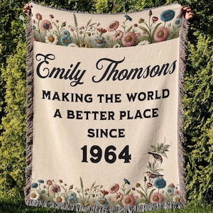 60th Birthday Gift,  Personalized Woven Throw Blanket For 60th Birthday For Mom, Grandma, Her - 60th Celebration Keepsake