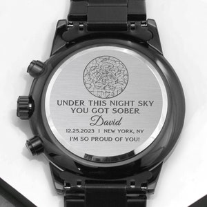 Montre gravée carte des étoiles de la sobriété personnalisée pour lui, cadeau personnalisé pour la récupération d'une dépendance, cadeau d'étape importante de la sobriété AA pour papa frère ami