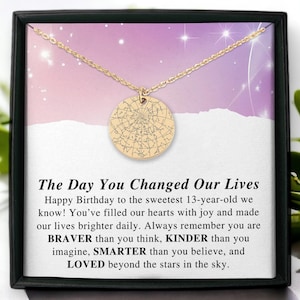 13th Birthday Gift Night You Were Born Custom Star Map By Date, Thirteenth Birthday, 13th Birthday Gift Girl, 13th Birthday Necklace Golden