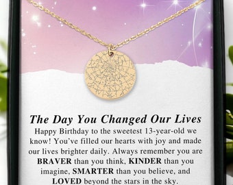 13th Birthday Gift Night You Were Born Custom Star Map By Date, Thirteenth Birthday, 13th Birthday Gift Girl, 13th Birthday Necklace Golden
