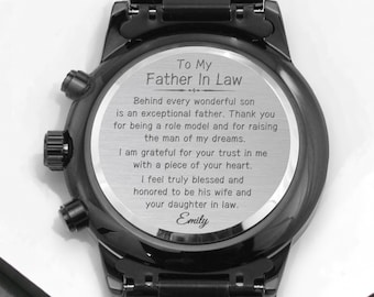 Engraved Watch for Father In Law Gift, Father of The Groom Gift from Bride Personalized, Wedding Gift for Father In Law, Father of The Groom