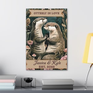 Personalized Couple Gift, Anniversary Otters Art, Custom Home Decor, Wedding Keepsake, Unique Love Artwork, Romantic Wall Decor