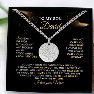 Collana con mappa stellare per figlio, regalo personalizzato da mamma o papà, catena cubana con mappa stellare personalizzata, regalo di laurea o compleanno per ragazzi e adolescenti