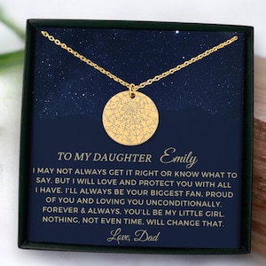 Cadeau voor dochter van vader, ketting aangepaste sterrenkaart op datum, sentimenteel dochtercadeau van vader, ketting vader op dochter