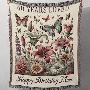 Personalized 60th Birthday Gift For Women - Custom Woven Throw Blanket For 60 Year Old Mom, Grandma, Her - 60th Celebration Keepsake