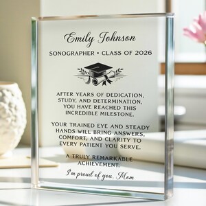 Sonographer Graduation Gift Personalized Acrylic Plaque, Class of 2026 Ultrasound Tech Custom Name Desk Decor
