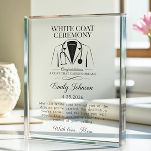 White Coat Ceremony Gift Acrylic Plaque Personalized, Medical Student Milestone Gift Custom Name Date Keepsake