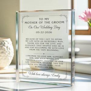 Mother of the Groom Gift from Bride, Wedding Day Thank You Gift, Personalized Acrylic Plaque, Sentimental Wedding Keepsake