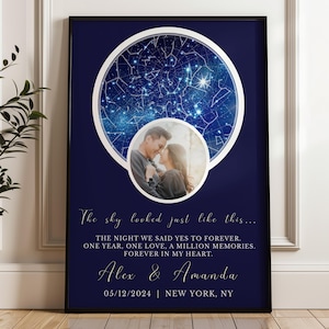 Personalisierte Sternenkarte zum 1.Jahrestag Geschenk für Paar, Benutzerdefinierte Nachthimmel, Digitales Poster, Erstes Jahr zusammen Andenken
