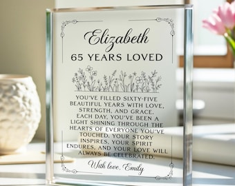 65th Birthday Gifts, Personalized Acrylic Plaque for Her, Custom Name Keepsake, Milestone Birthday Present