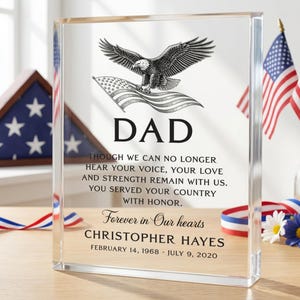 Veteran Dad Memorial Gift, Military Father Remembrance Plaque, Patriotic In Memory of Dad Acrylic Block, Military Loss Sympathy Gift