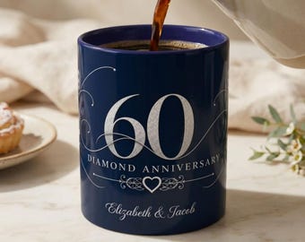 Personalized 60th Wedding Anniversary Mug, Custom Couple Names and Year, 60 Years Together Gift for Parents Grandparents Marriage Keepsake