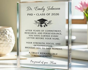 Personalized PhD Graduation Gift, Custom Doctor Acrylic Plaque, Class of 2026 Grad Keepsake, Dr Graduation Gift