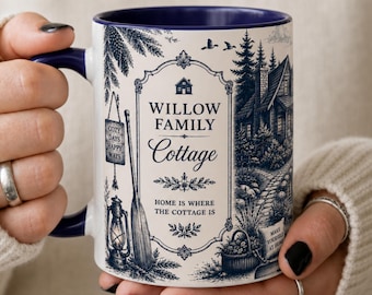 Personalized Family Cottage Mug, Custom Cottagecore Coffee Mug, Rustic Cabin Gift, Cozy Home Mug, Family Name Mug